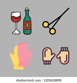 pair icon set. vector set about scissors, wine glass and mittens icons set.