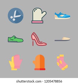 pair icon set. vector set about sneaker, slipper, scissors and mitten icons set.