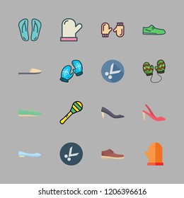 pair icon set. vector set about shoe, mitten, maraca and flip flops icons set.