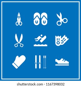 pair icon. This set with sneakers, flippers, mitten and riverboarding vector icons for mobile and web