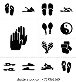 Pair icons. set of 13 editable filled pair icons such as slippers, yin yang, maracas, maraca, flip flops, baby socks