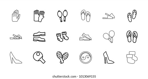 Pair icons. set of 18 editable outline pair icons: baby socks, glove, woman shoe, flip flops, slippers, maracas, maraca, table tennis