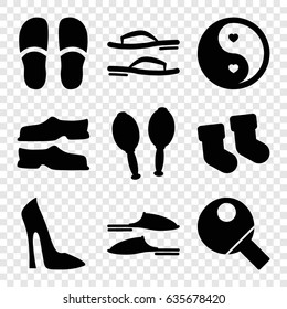 Pair icons set. set of 9 pair filled icons such as baby socks, woman shoe, slippers, yin yang, maracas, table tennis