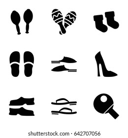 Pair icons set. set of 9 pair filled icons such as baby socks, woman shoe, slippers, maracas, maraca, table tennis