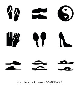 Pair icons set. set of 9 pair filled icons such as glove, woman shoe, slippers, yin yang, maracas