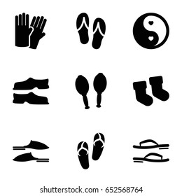 Pair icons set. set of 9 pair filled icons such as baby socks, glove, flip flops, slippers, yin yang
