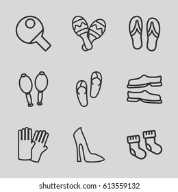 Pair icons set. set of 9 pair outline icons such as baby socks, glove, woman shoe, flip flops, slippers, maracas, maraca