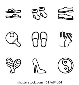 Pair icons set. set of 9 pair outline icons such as baby socks, glove, woman shoe, slippers, yin yang, maraca