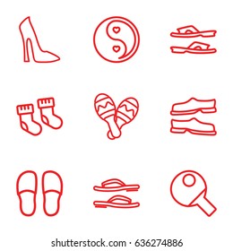 Pair icons set. set of 9 pair outline icons such as baby socks, woman shoe, slippers, yin yang, maraca, flip flops