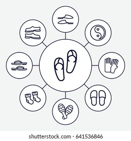 Pair icons set. set of 9 pair outline icons such as baby socks, glove, flip flops, slippers, yin yang