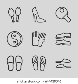 Pair icons set. set of 9 pair outline icons such as glove, woman shoe, slippers, yin yang, maracas, flip flops