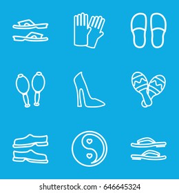 Pair icons set. set of 9 pair outline icons such as glove, woman shoe, slippers, yin yang, maracas, maraca