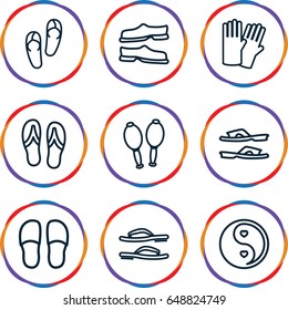 Pair icons set. set of 9 pair outline icons such as glove, flip flops, slippers, yin yang