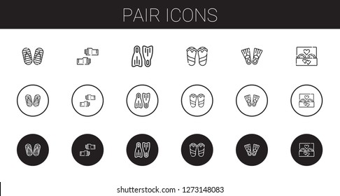 pair icons set. Collection of pair with flip flop, glove, flippers, flip flops, wedding ring. Editable and scalable pair icons.