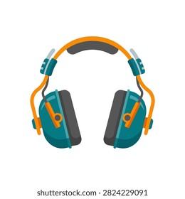 A pair of industrial hearing protection earmuffs isolated on white background featuring a bright orange and teal color scheme