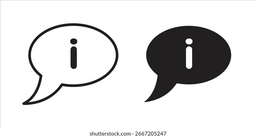 Par de iconos de información, uno negro y otro blanco, dentro de las burbujas de discurso. Aislado en blanco.