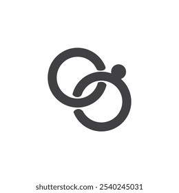 A pair of interlocked rings vector icon. filled flat sign for mobile concept and web design. Wedding Rings glyph icon. Symbol, logo illustration. Vector graphics