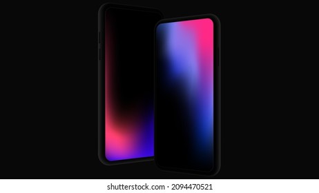 Pair of Isolated Smartphones with Violet Gradient Screen. Vector illustration
