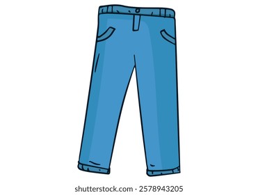 Pair of jeans front view colored doodle vector illustration. Isolated on white background