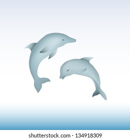 Pair of jumping dolphins - illustration