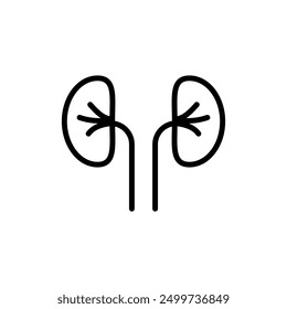 A pair of kidney organs with ureters line vector icon for apps and websites, isolated on white background.