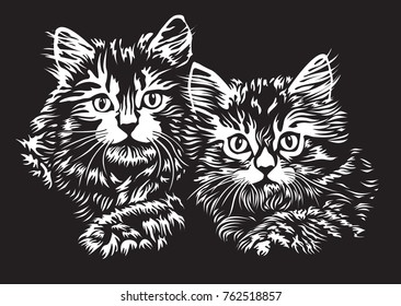 A pair of kittens in linocut style