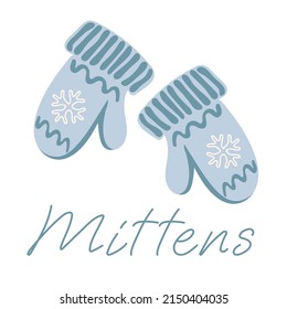 Pair of knitted mittens. Cute hand drawn elements for winter design. Comfort and warmth concept. Vector illustration.