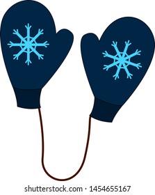 A pair of knitted mittens, illustration, vector on white background.