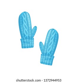 Pair of knitted mittens with a lapel. Vector illustration.