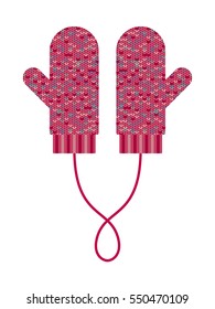 Pair of knitted mittens. Winter accessory. Vector