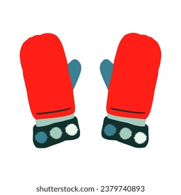 Pair of knitted winter mittens isolated on white background. Vector illustration. Warm mitten icon.