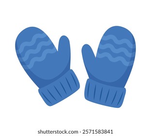 Pair of knitted winter mittens isolated on white background. Warm mitten icon. Vector