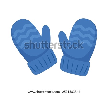 Pair of knitted winter mittens isolated on white background. Warm mitten icon. Vector