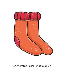 Pair Of Knitted Woolen Socks Cartoon Clipart. Warm Colorful Socks Isolated Vector Illustration. Leg Garment. Hand Drawn Symbol Of Christmas And New Year Holidays