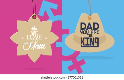 Pair of labels with text for mother and father's day. Vector illustration
