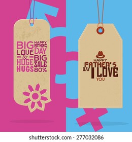 Pair of labels with text for mother and father's day. Vector illustration