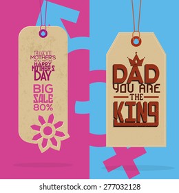 Pair of labels with text for mother and father's day. Vector illustration