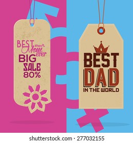 Pair of labels with text for mother and father's day. Vector illustration