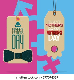Pair of labels with text for mother and father's day. Vector illustration