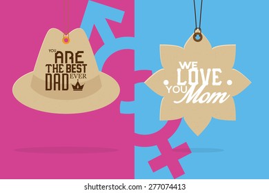 Pair of labels with text for mother and father's day. Vector illustration