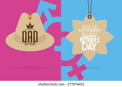 Pair of labels with text for mother and father's day. Vector illustration