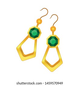 Pair of large gold earrings in the shape of a polygon. Vector illustration on white background.