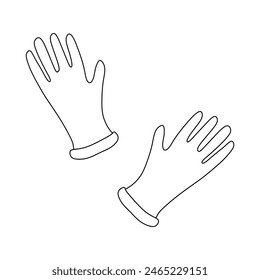 Pair of Latex or Gum Gloves. Linear icon of Two hands. Black simple Illustration of disposable Medical protection, House holding, Gardening. Contour Isolated Vector emblem on white background