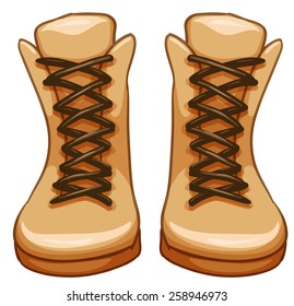 Pair of leather boots with shoelaces 