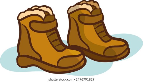 A pair of leather boots for winter walks on white