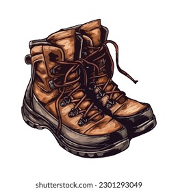 Pair of leather hiking boots for men over white