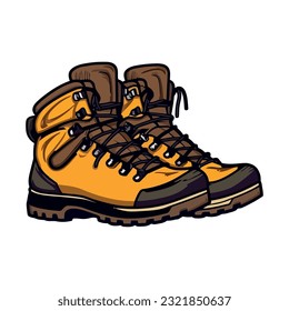 Pair of leather hiking boots over white