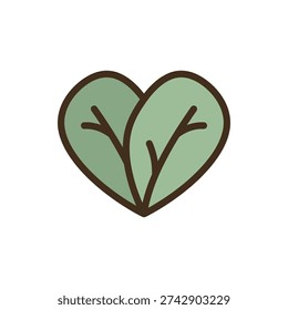 Pair of leaves shaped like a heart representing love for nature and environmentalism.