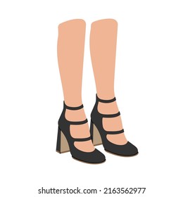 Par de piernas en los zapatos, tacones altos. Pie, pies. Diseño genial. Calzado elegante. Moda y estilo de vida. Ilustración vectorial dibujada a mano en colores de moda. Diseño plano