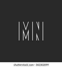 Pair letters MN logo monogram, hipster couple m n thin line shape style emblem